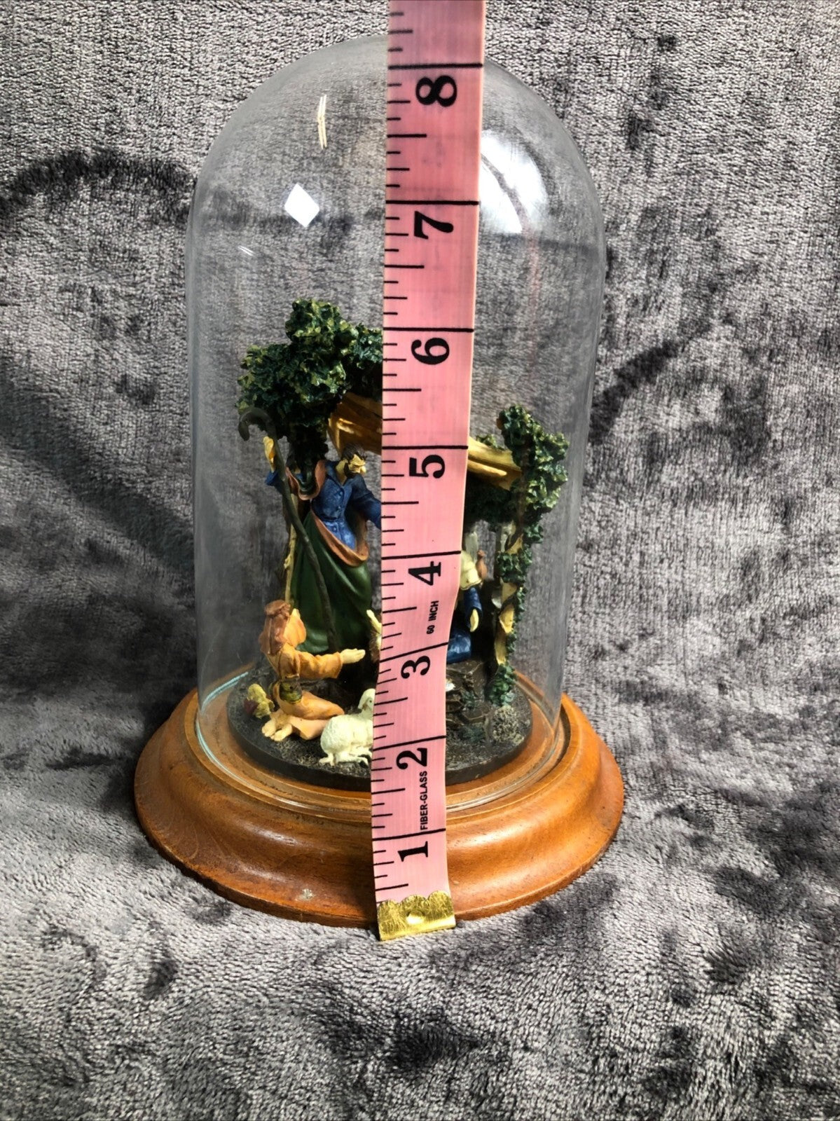 Nativity Scene Under Glass Dome With Wooden Base