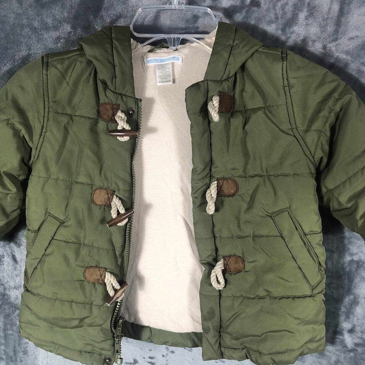 Toddler Green Duffle Coat With Toggle Closures & Hood