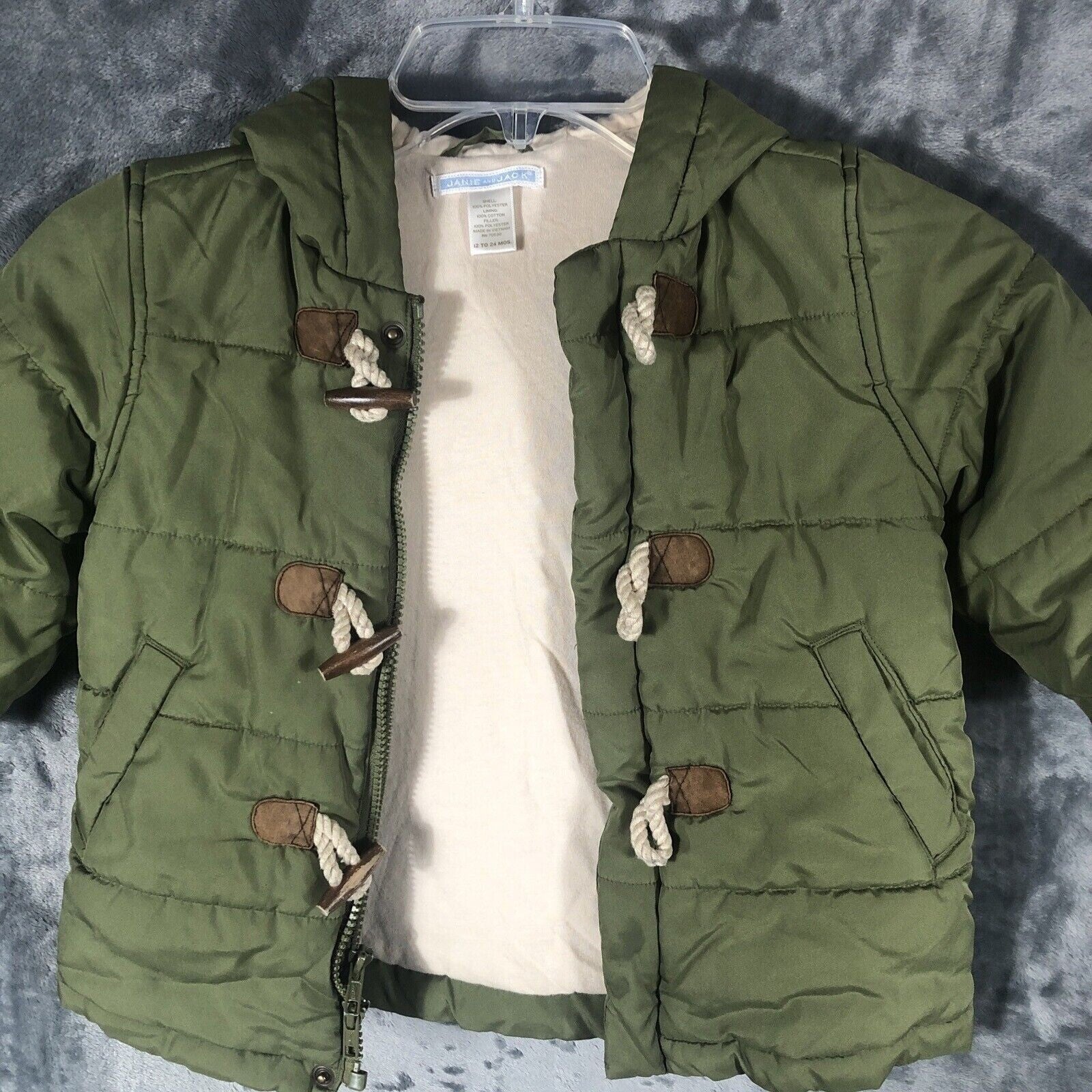 Toddler Green Duffle Coat With Toggle Closures & Hood