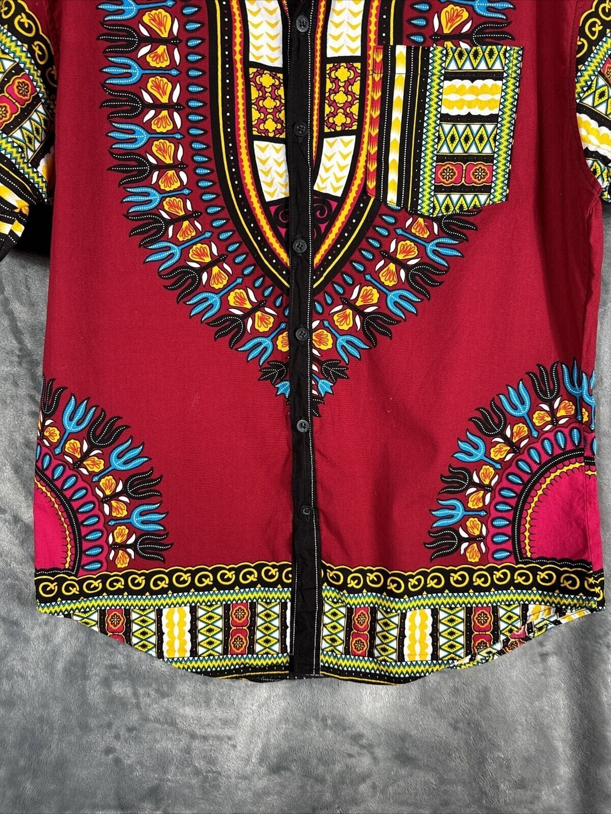 African Fabrics Floral Red Yellow Blue Indigo Stylish Top Blouse Women 2 X-Large