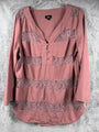 Massimo Womens Shirt Mauve Floral Lace inserts 3/4 Sleeve V Neck Blouse Top Size