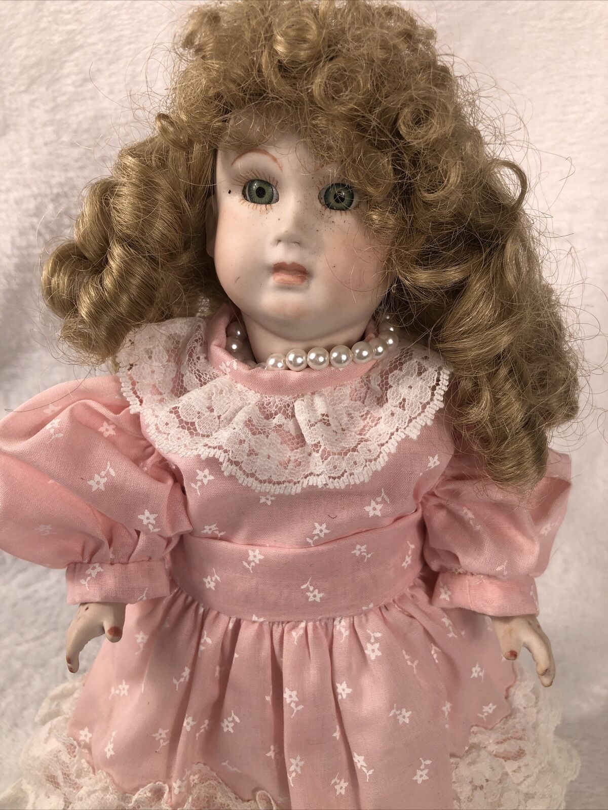 Porcelain Doll Vintage Bobble Head Movable Arms Legs / Stand