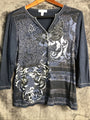 Dress Barn Navy Blue Floral Sparkle Button V Neck Women’s Size X-Large