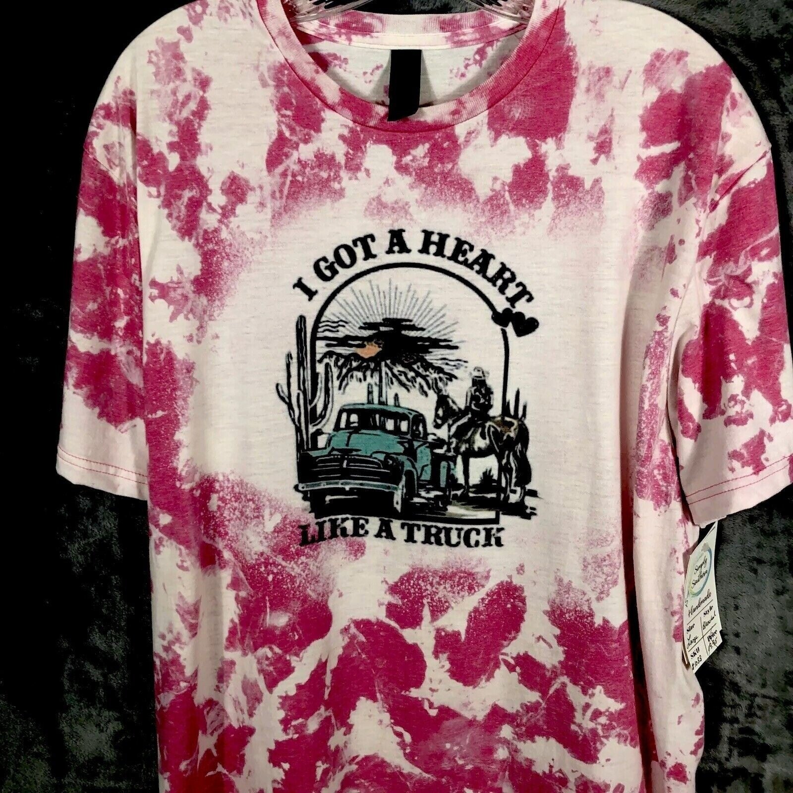 Women's Heart Like A Truck Country Music Bleached Short Sleeve Graphic Tee Shirt