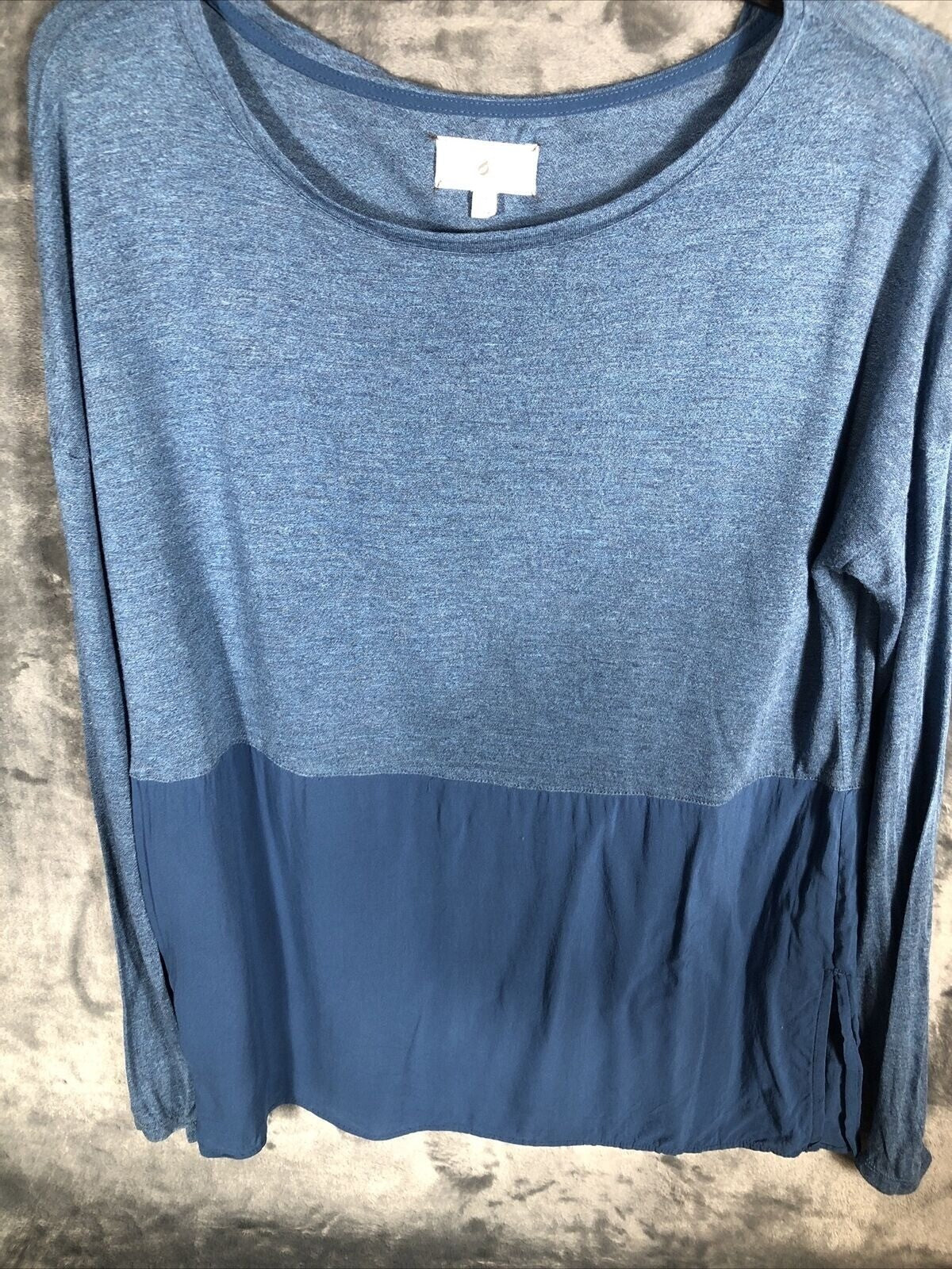 Lou & Grey Womens Blue Long Sleeve Two-Tone Top Medium