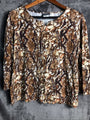 Southern Lady Woman's Snake Skin Brown Floral V Neck Size Large 3/4 Sleeve