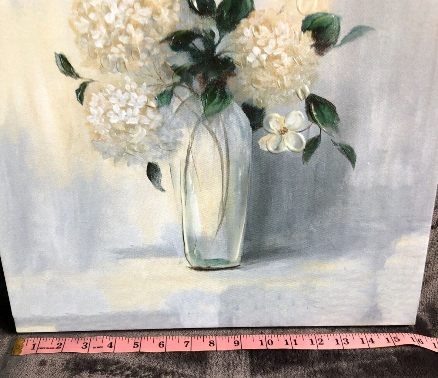 White Floral Canvas Art 12"x12" Vase Of Flowers Modern Home Decor