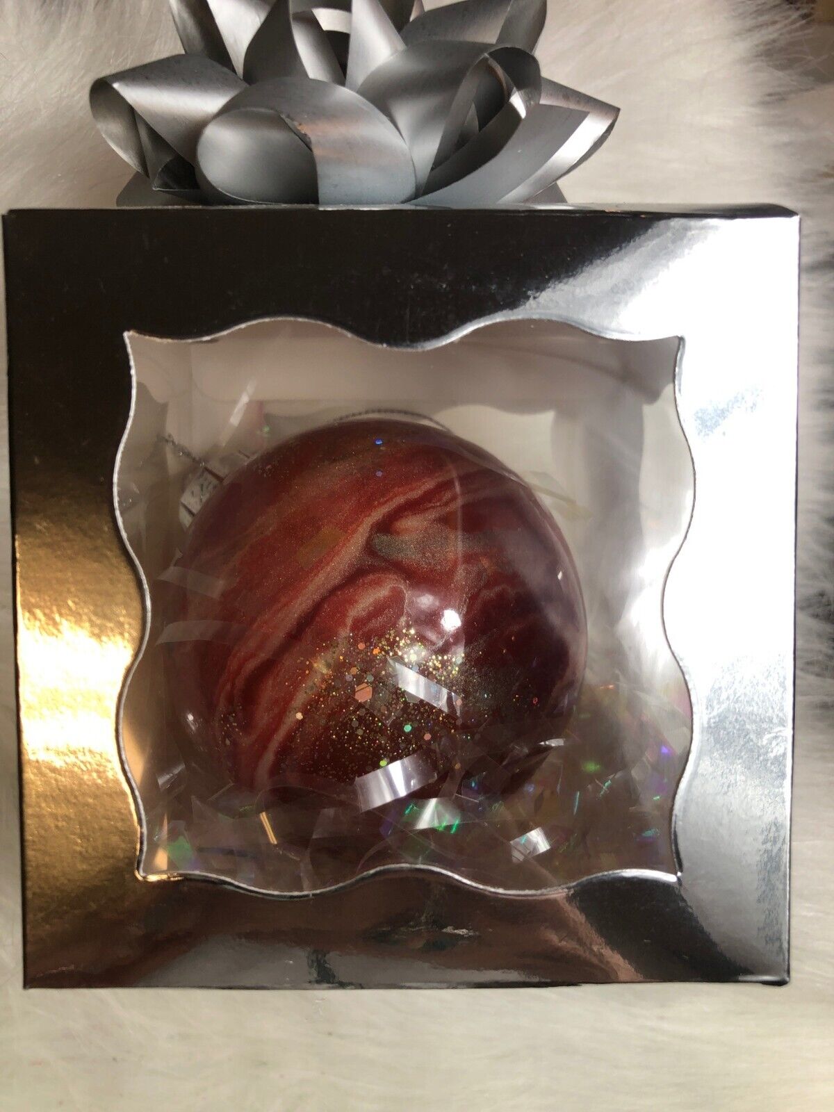 Marbled Red Christmas Ornament With Glitter Accents - Festive Holiday Decoration