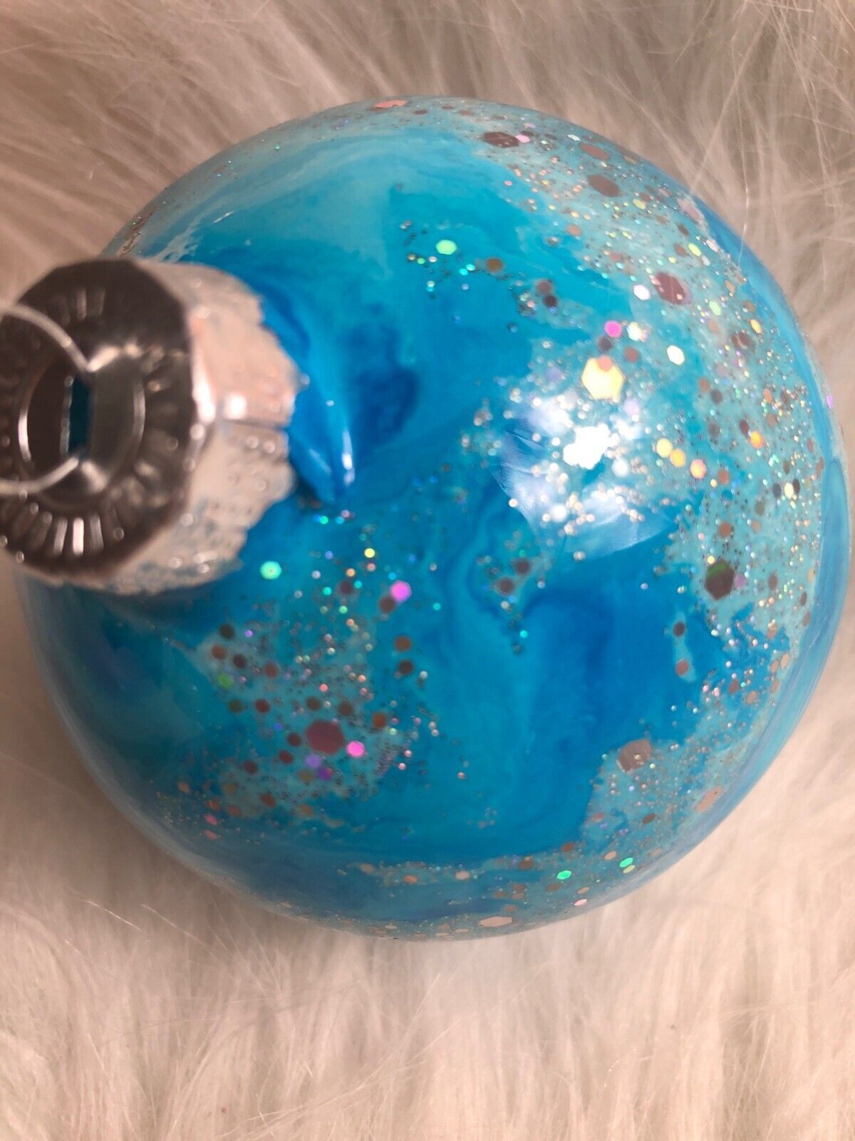 Hand-Painted Blue Christmas Ornament With Glitter Swirls