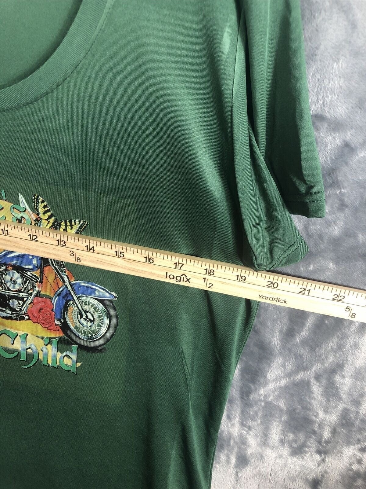 Gildan WomensT-Shirt Natures Child Green Graphic Motorcycle Roses Design Size XL