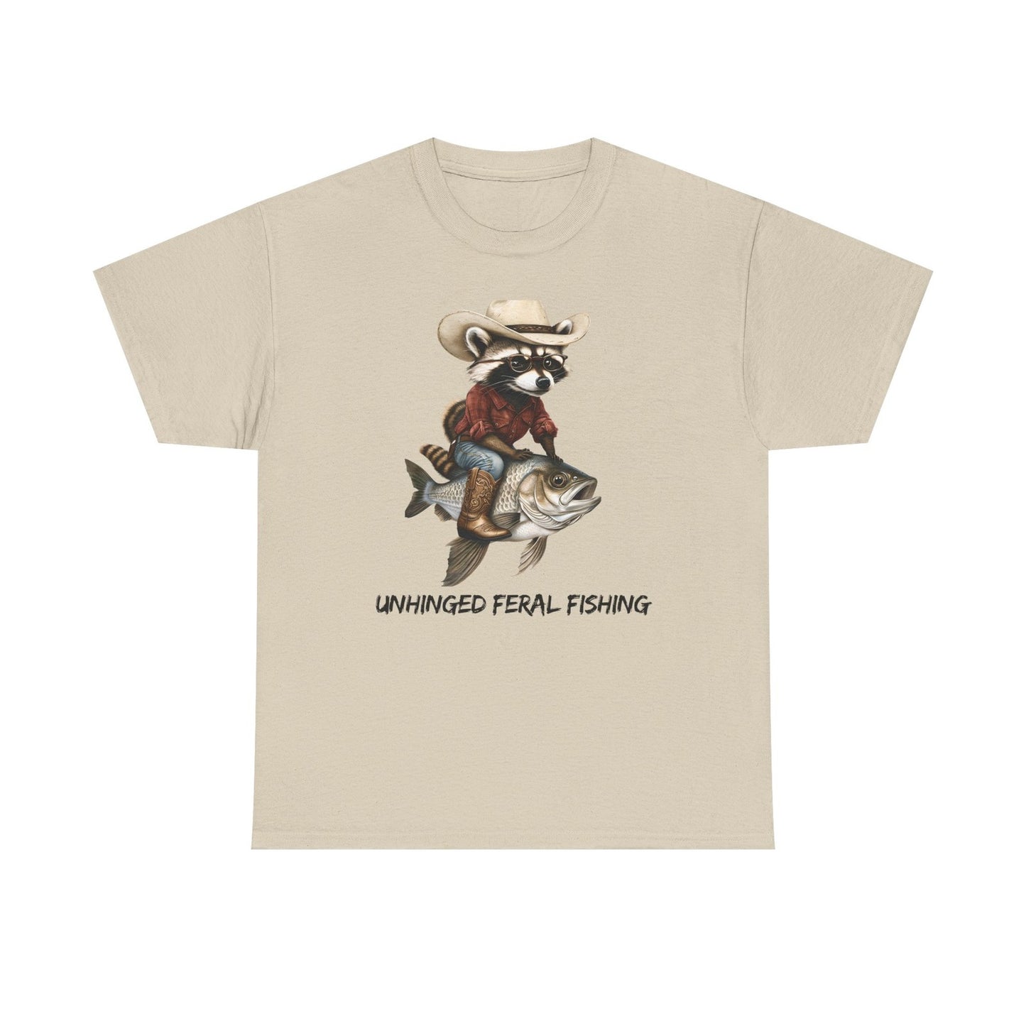 Womans T Shirt Feral Fishing Cowboy Raccoon Riding Tee Funny Western Humor Top