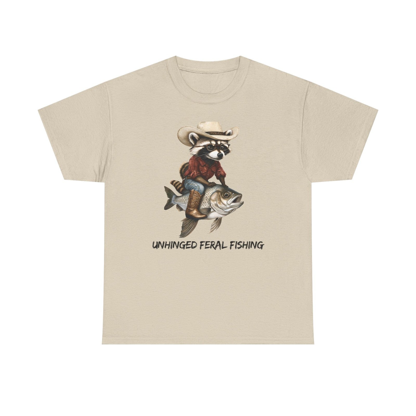 Womans T Shirt Feral Fishing Cowboy Raccoon Riding Tee Funny Western Humor Top