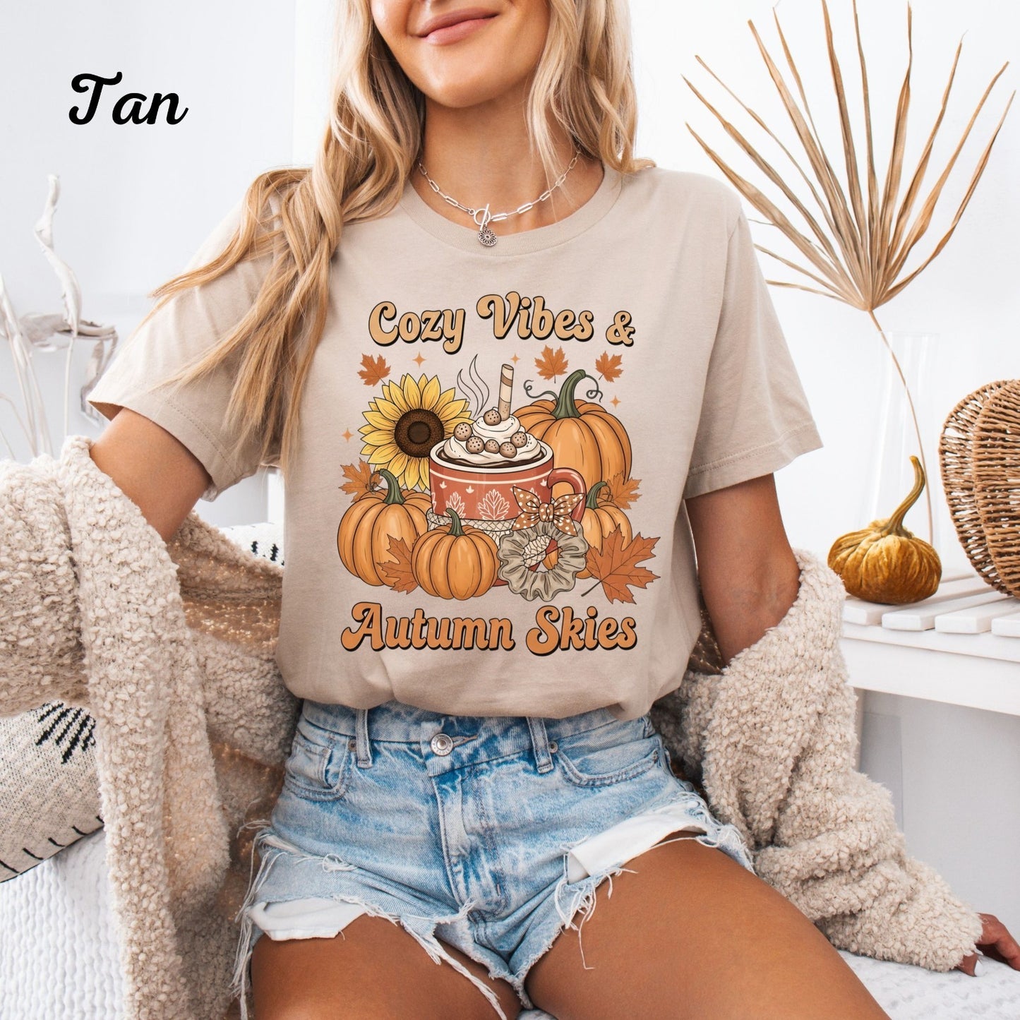Womens T Shirt Fall Shirt  Cozy Vibes & Autumn Skies Tee  Autumn Top