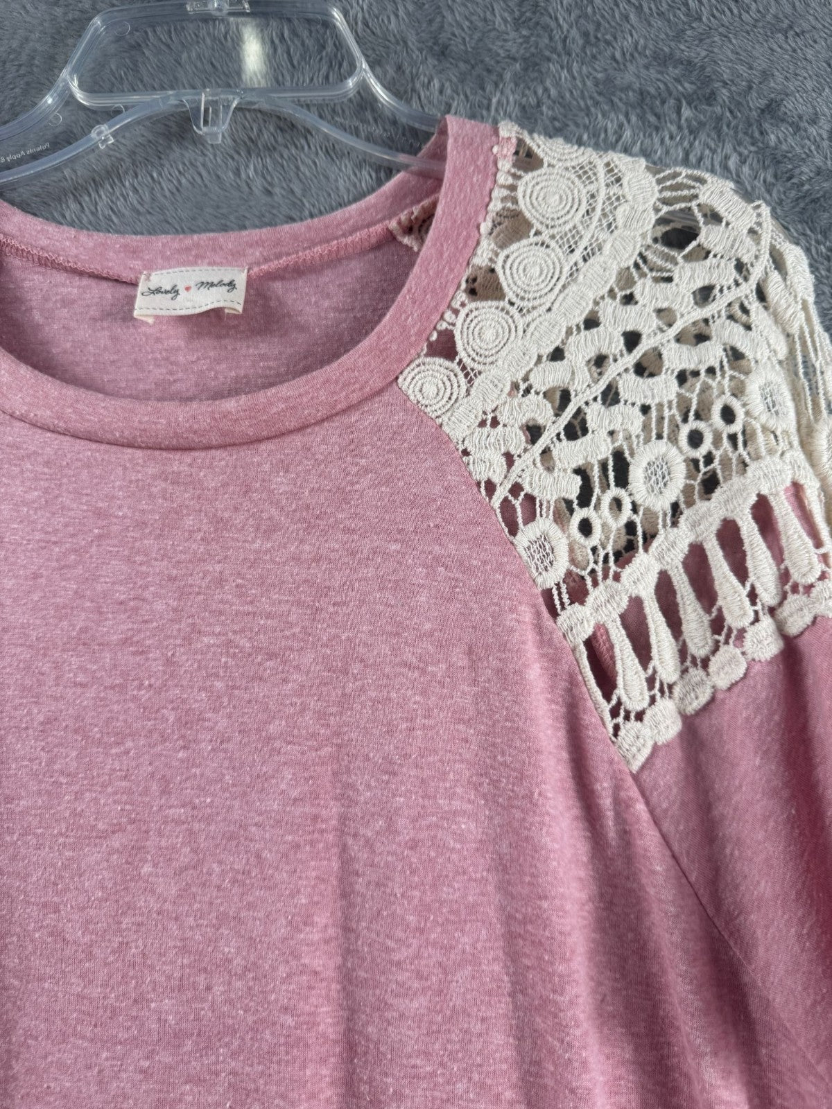 Lovely Melody Womens Long Sleeve Pink Top With Lace Details