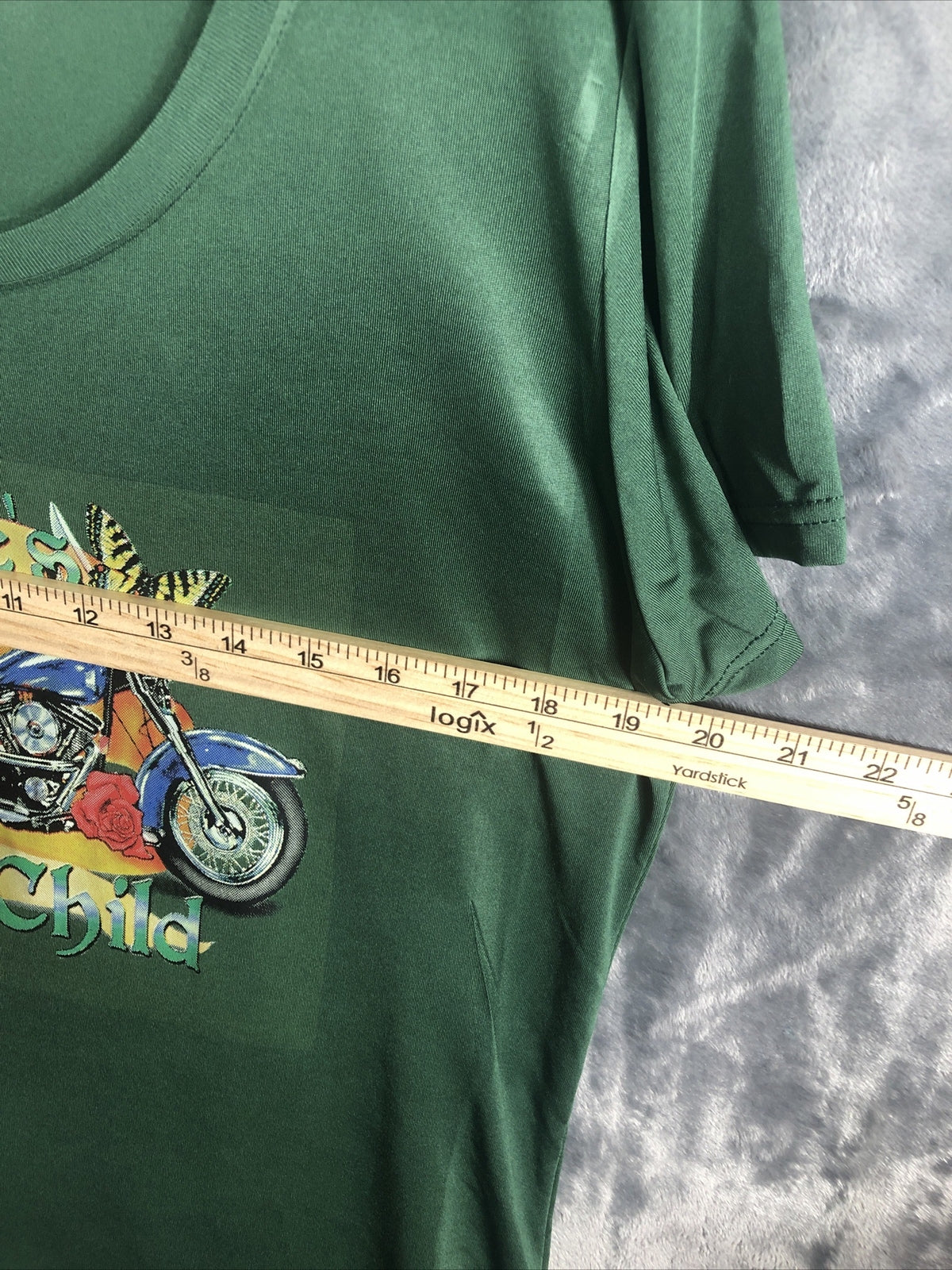 Women’s T-Shirt Natures Child Green Biker Shirt Size Large