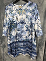 OneWorld Blouse Womens Floral Tunic Top M Blue/White 3/4 Sleeve Boho Print Shirt