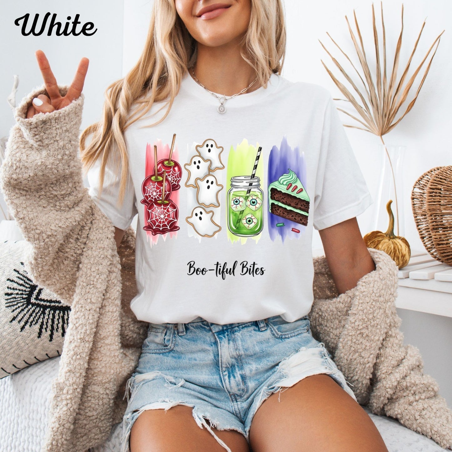 Womans T Shirt Boo-tiful Bites Halloween Shirt Cute Spooky Snack Fall Food Top