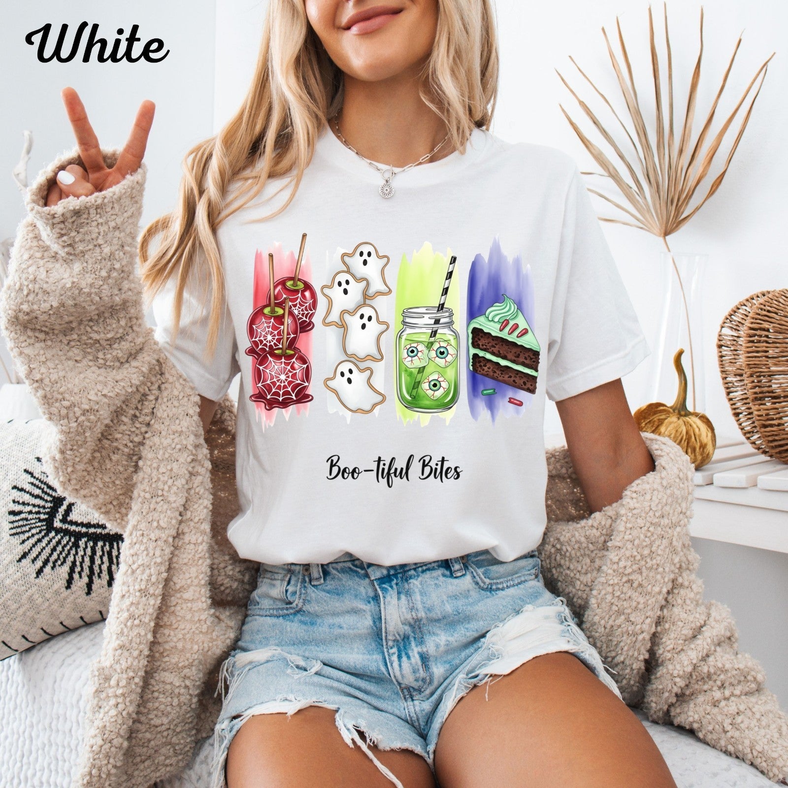 Womans T Shirt Boo-tiful Bites Halloween Shirt Cute Spooky Snack Fall Food Top