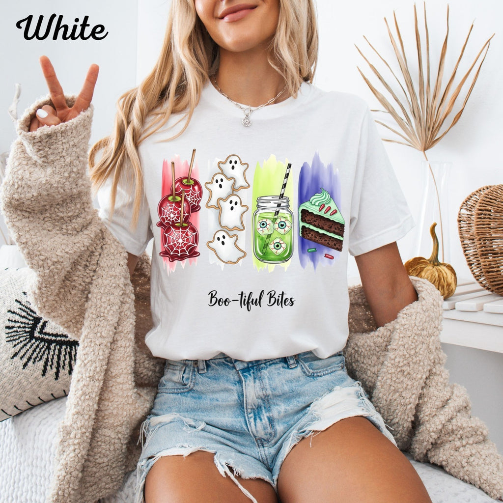 Womans T Shirt Boo-tiful Bites Halloween Shirt Cute Spooky Snack Fall Food Top