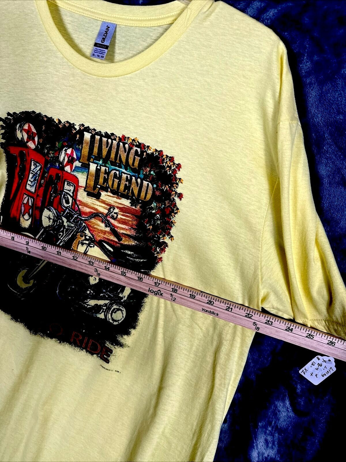 Gildan Unisex Biker T Shirt Living Legend Motorcycle Graphic Shirt XL Yellow Top
