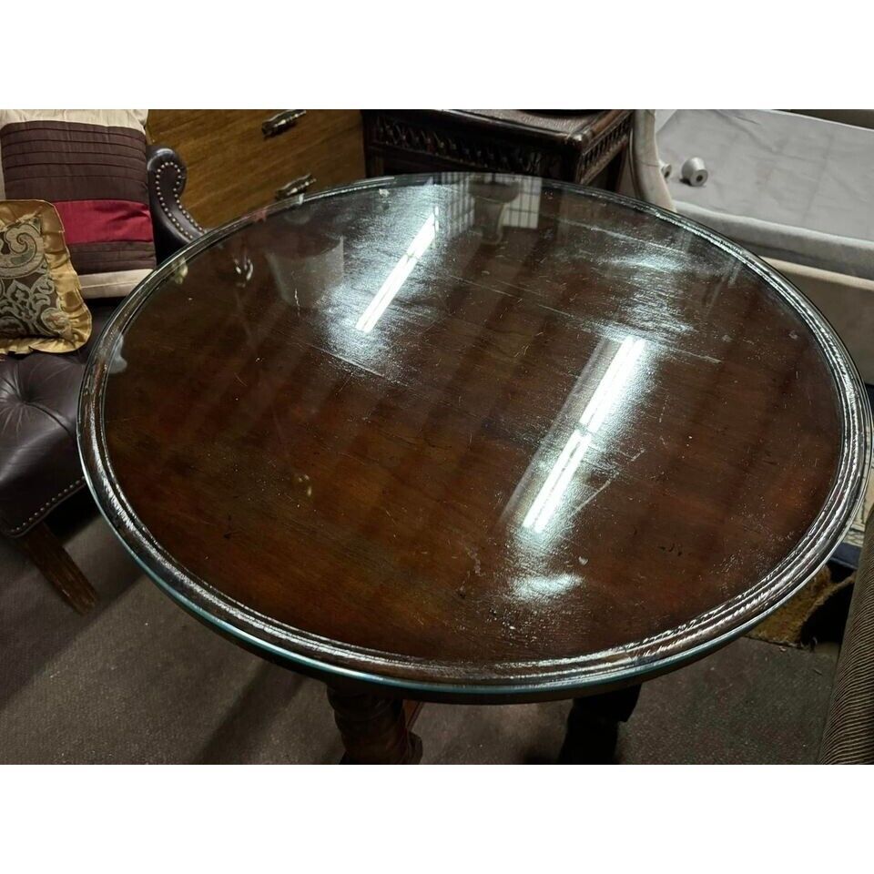 Antique French ROUND Side End Table Barley Twist Carved Renaissance 19th
