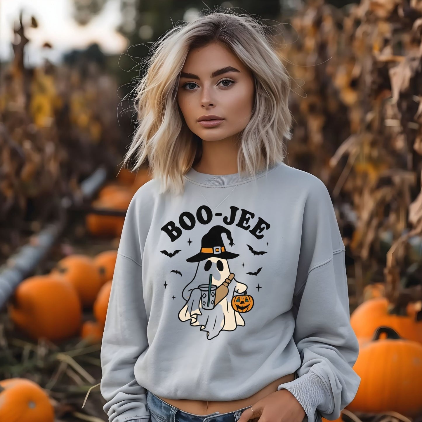 Boo Jee Womens Sweatshirt  Cute Halloween Pullover, Cozy Fall Graphic Top
