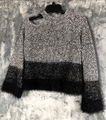 Woman's Black and White Sweater Fuzzy Trim Sleeves and Waist Size Small