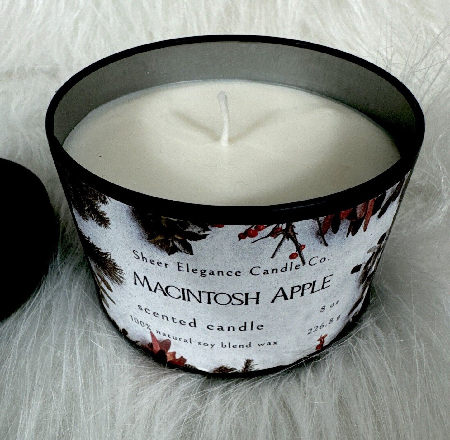 Scented Candle Macintosh Apple Coconut Soy Wax 8oz Black Container  Home Fall