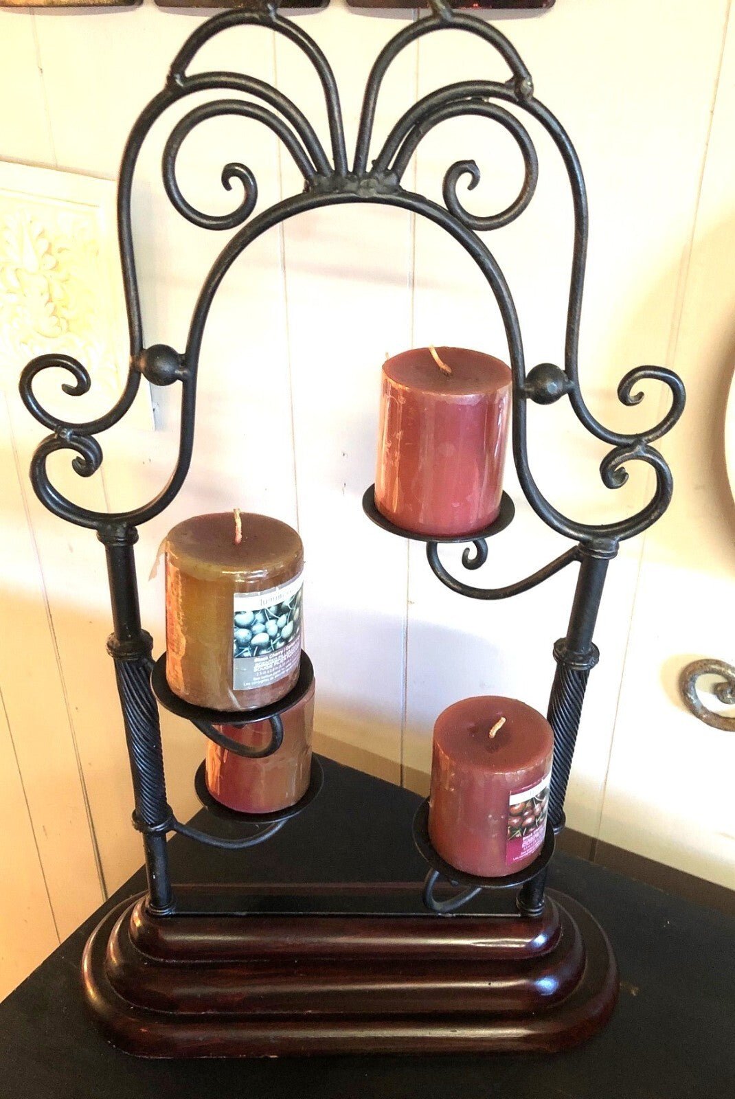 Vintage Metal Candle Holder Stand With Four Red Candles
