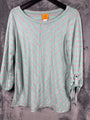 Ruby Rd. Shirt Womens Striped Top With Button Cuffs Mint & Gray Size M Blouse