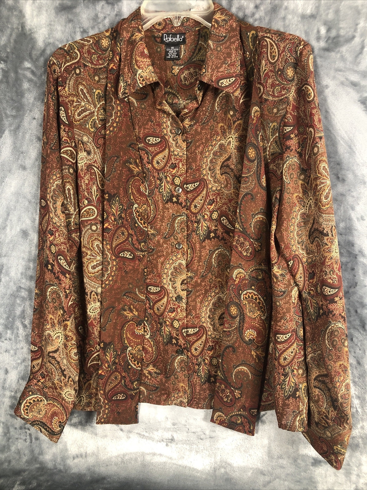 Rafaella Womens Paisley Button-Up Shirt Size 14 Brown & Multicolor