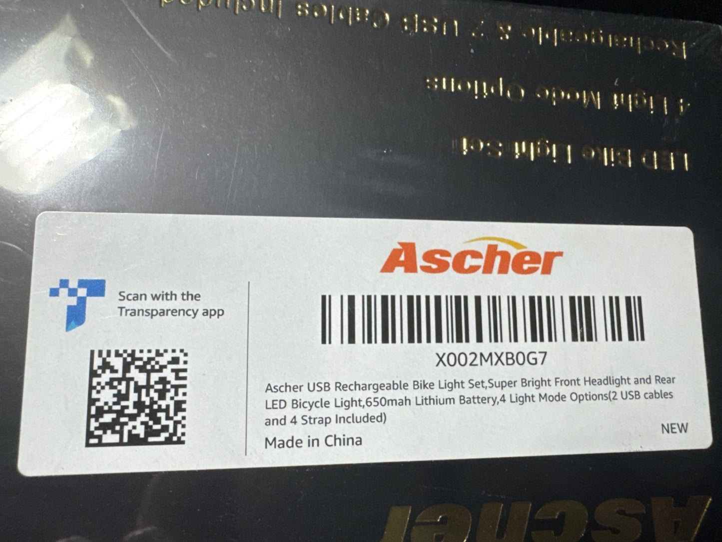 Ascher USB Rechargeable Bike Light Set With 650mAh Lithium Battery 4 Light Modes