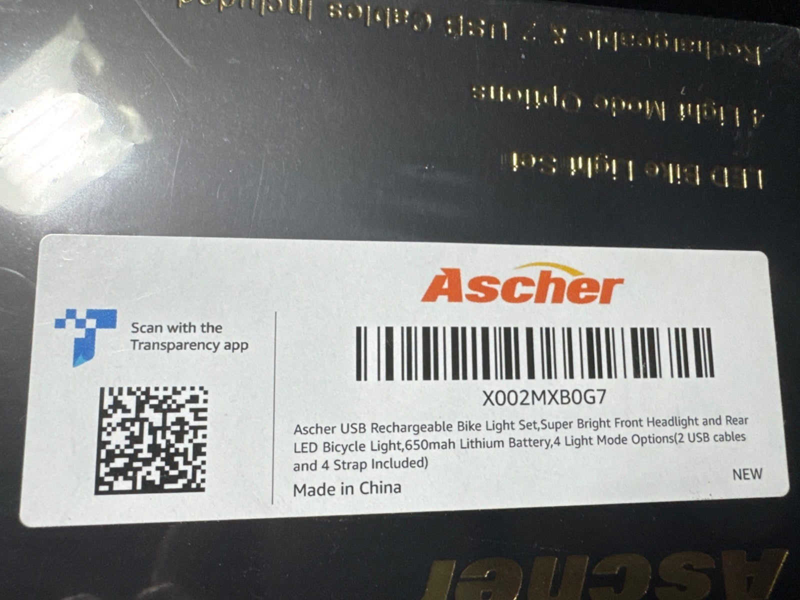 Ascher USB Rechargeable Bike Light Set With 650mAh Lithium Battery 4 Light Modes