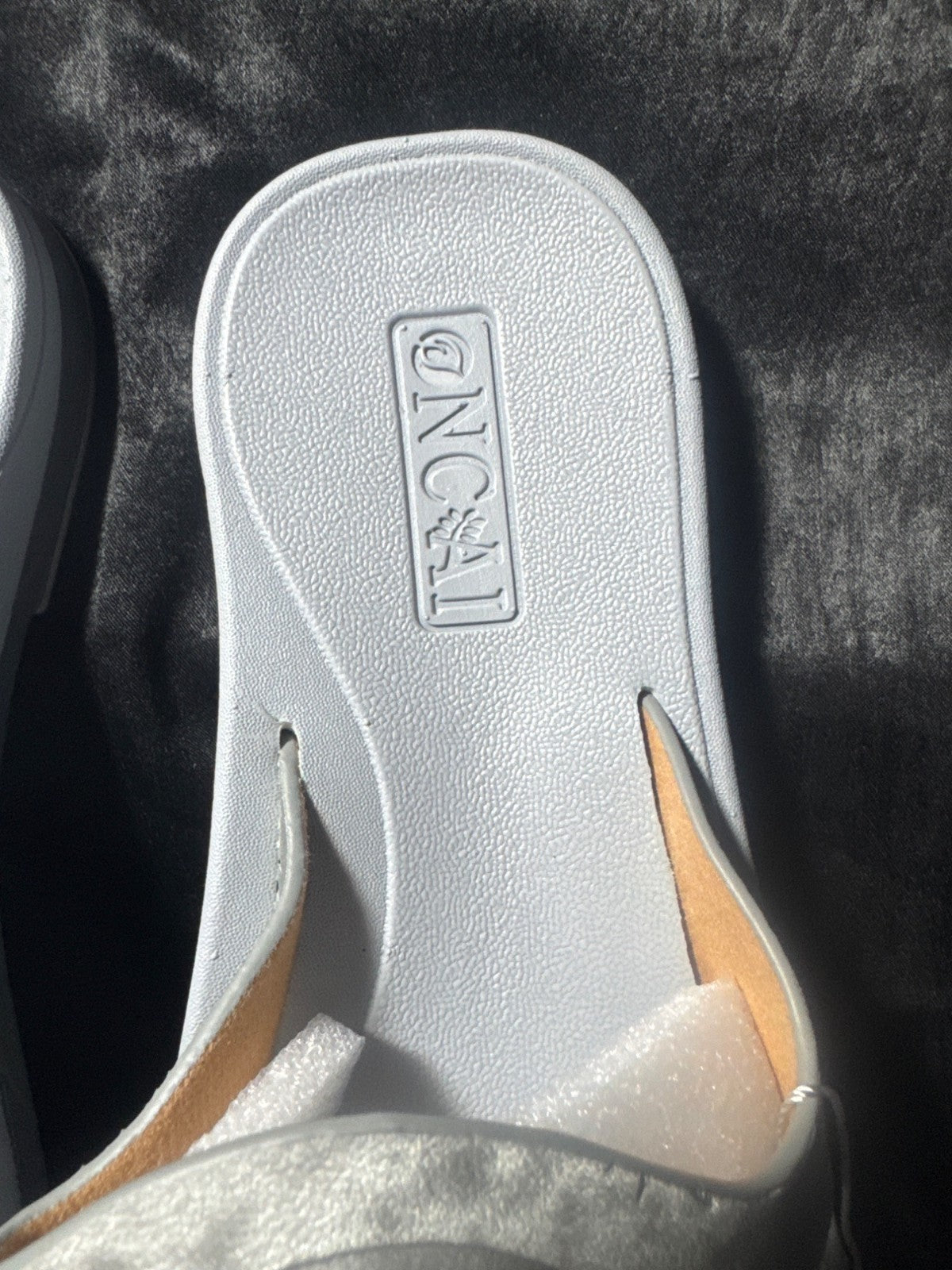 Womens Silver Slip-On Sandals By Oncai With Stylish Cut-Out Design & Embossed