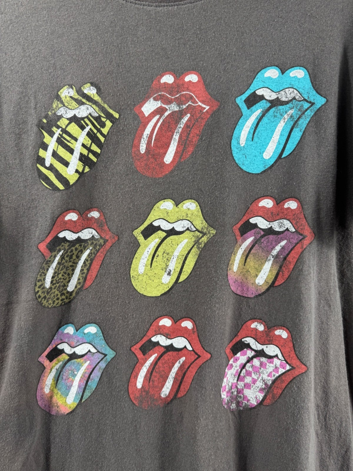 The Rolling Stones Graphic T-Shirt L Multicolor Tongue Logo Brown Unisex
