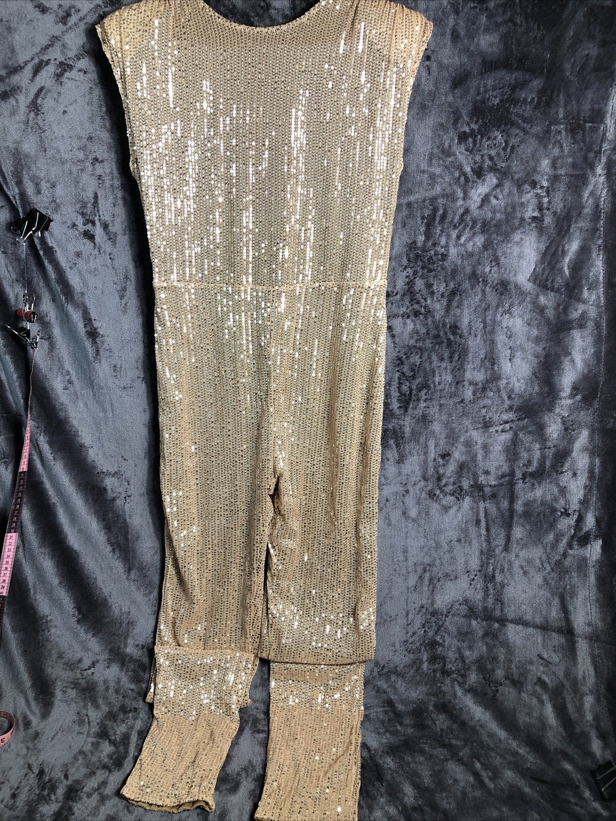 Gold Sequence Jumpsuit Women’s Zip Size L Nite Life Dance Club Dressup