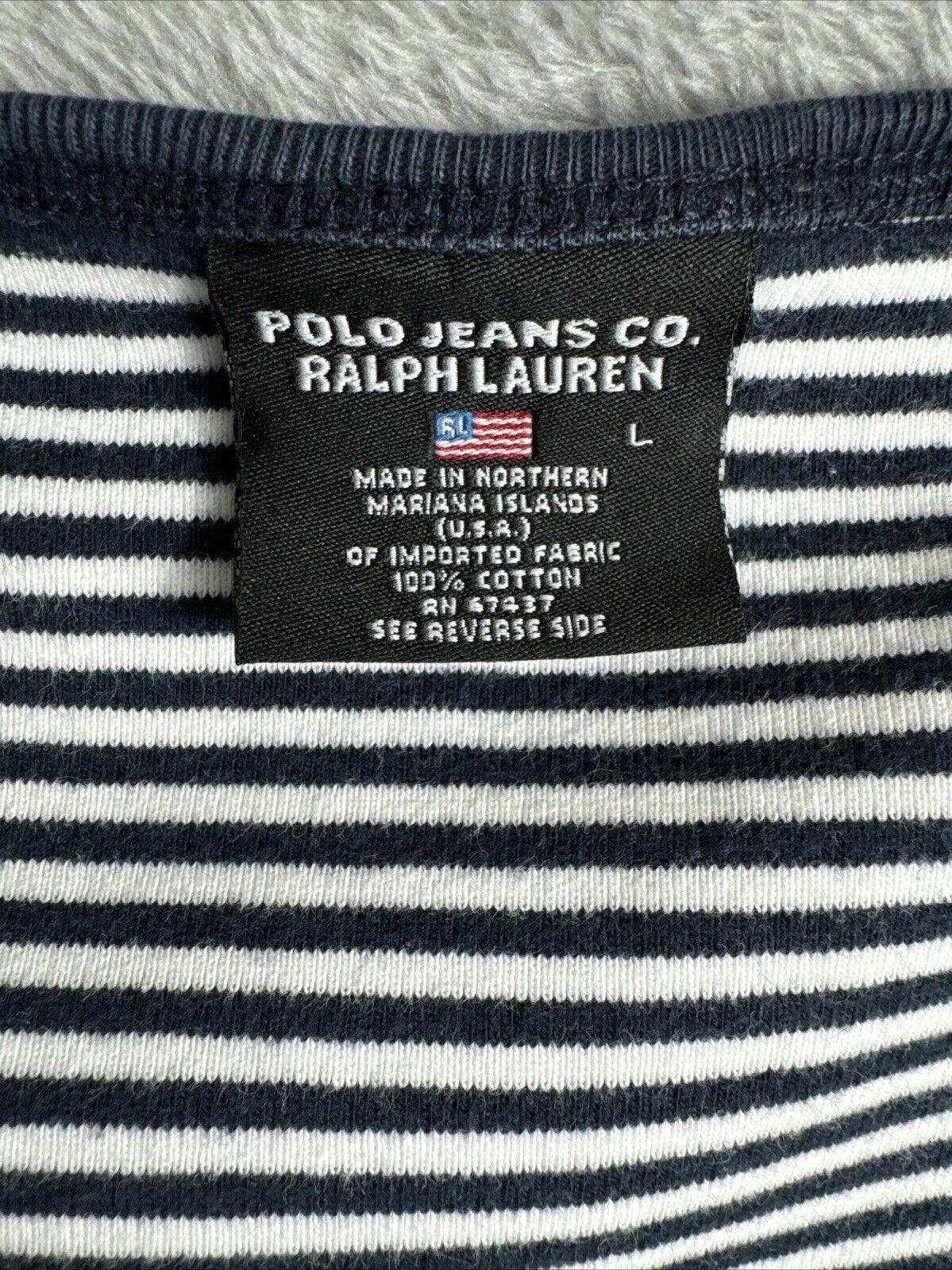 Polo Jeans Co. Woman's Ralph Lauren Black & White Striped Tank Top L 100% Cotton