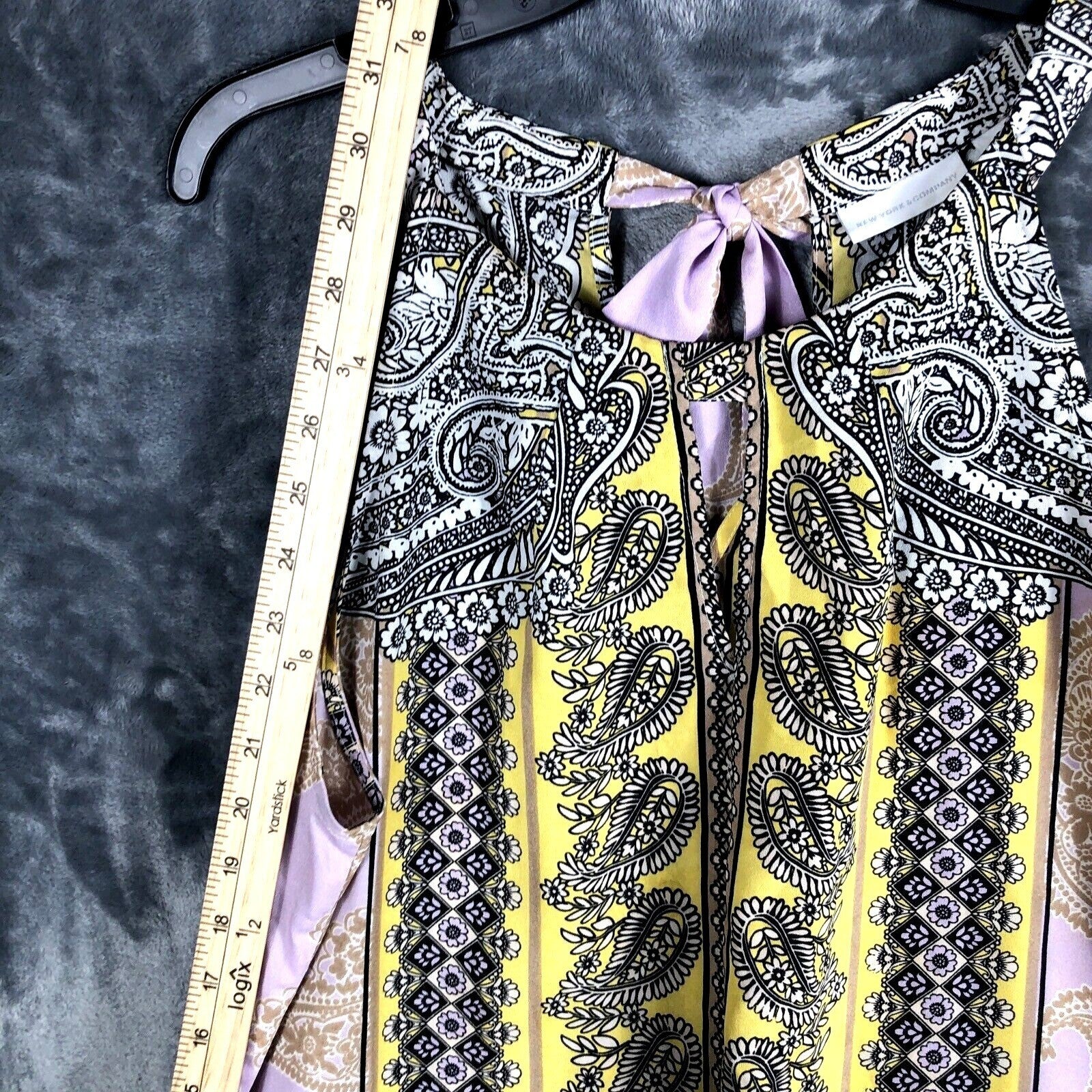 New York & Company Womens Paisley Print Sleeveless Halter Top Yellow/Black