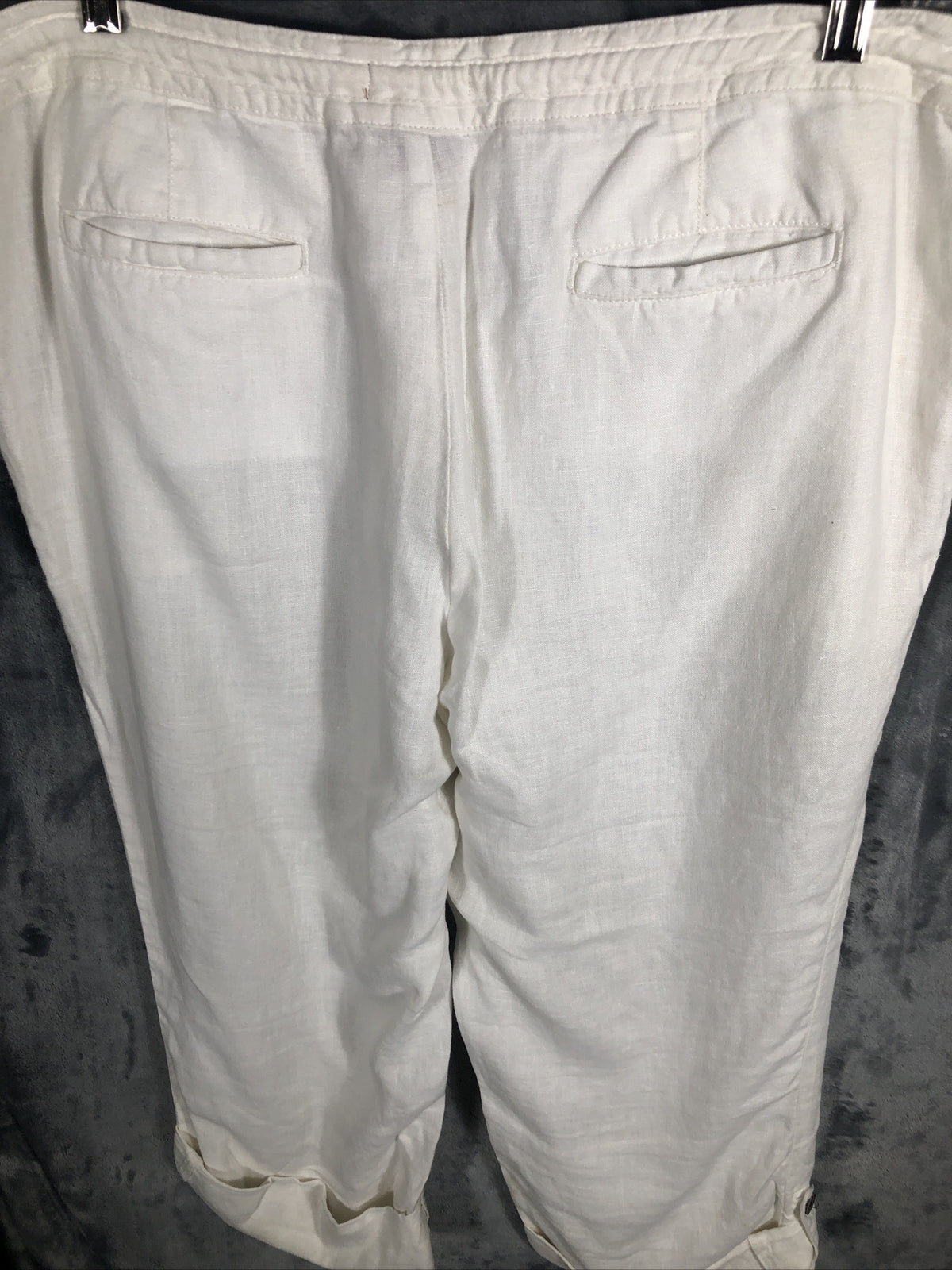 Merona Pants Woman’s Lounge Ivory Linen Pants Pockets Roll Tab Cuff Elastic XL