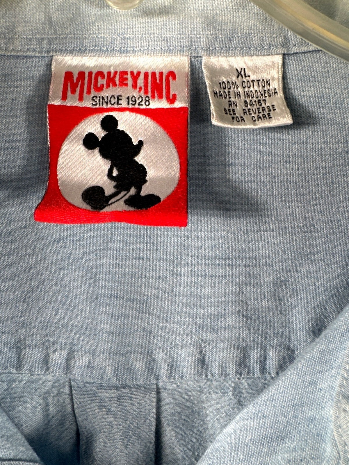 Mickey Inc. Vintage Shirt XL Denim Unisex Button Down Mickey & Pluto Embroider