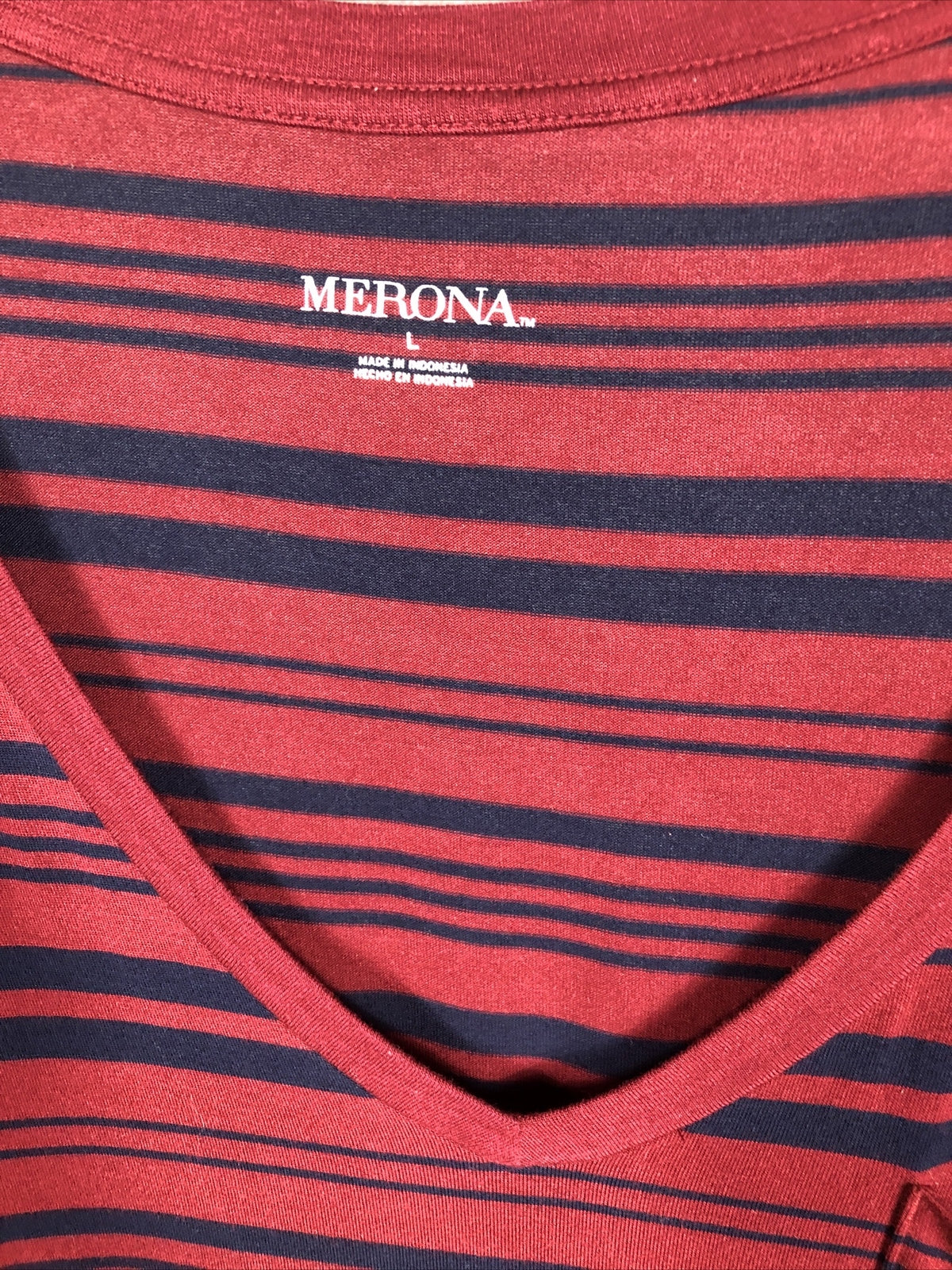 MERONA Casual TEE-LONG SLEEVE Size Adult Large Red Black Stripes