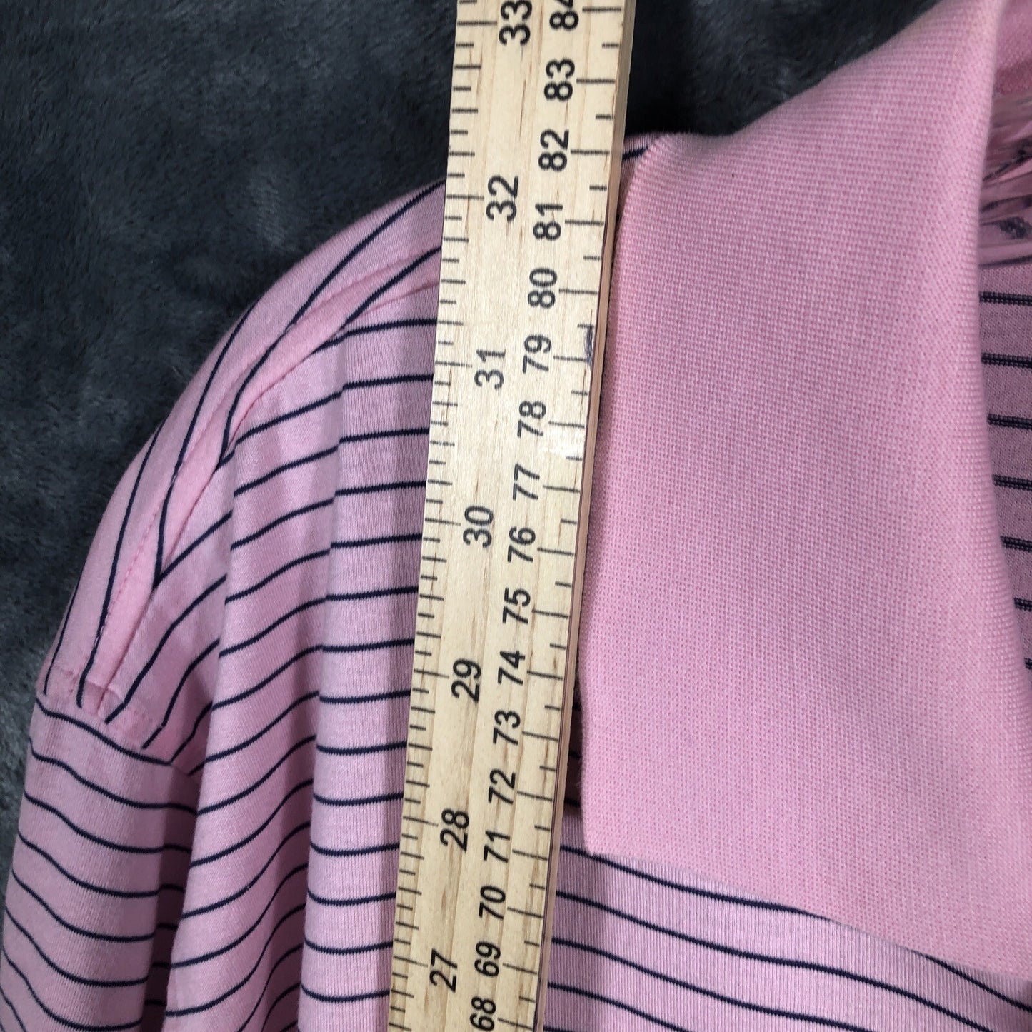 Peter Millar Men's Polo Golf Shirt Pink Stripped Extra-Large River Hills Logo