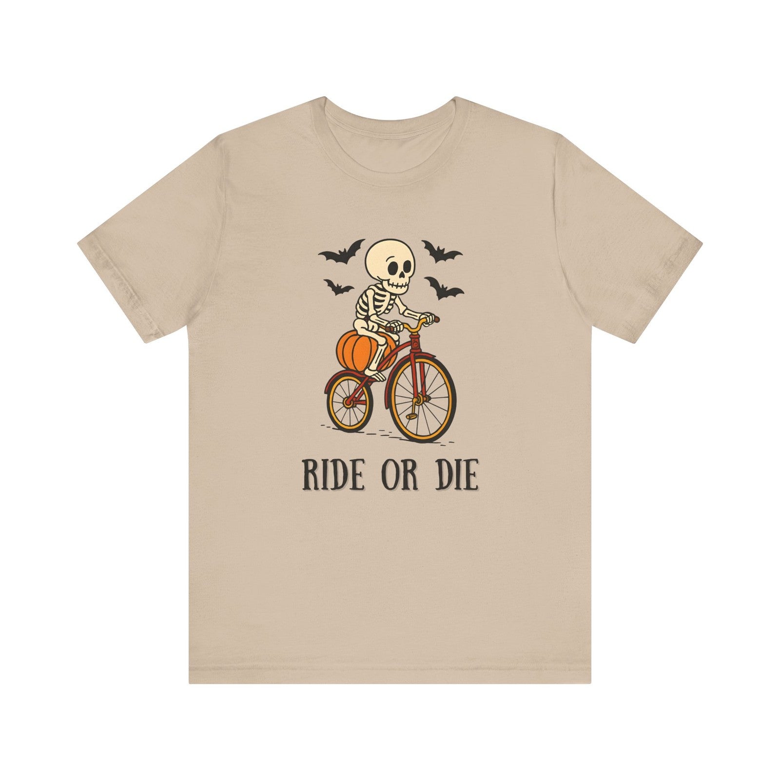 Womans Halloween T Shirt Ride Or Die Shirt  Skeleton on a Bike  Funny Tee