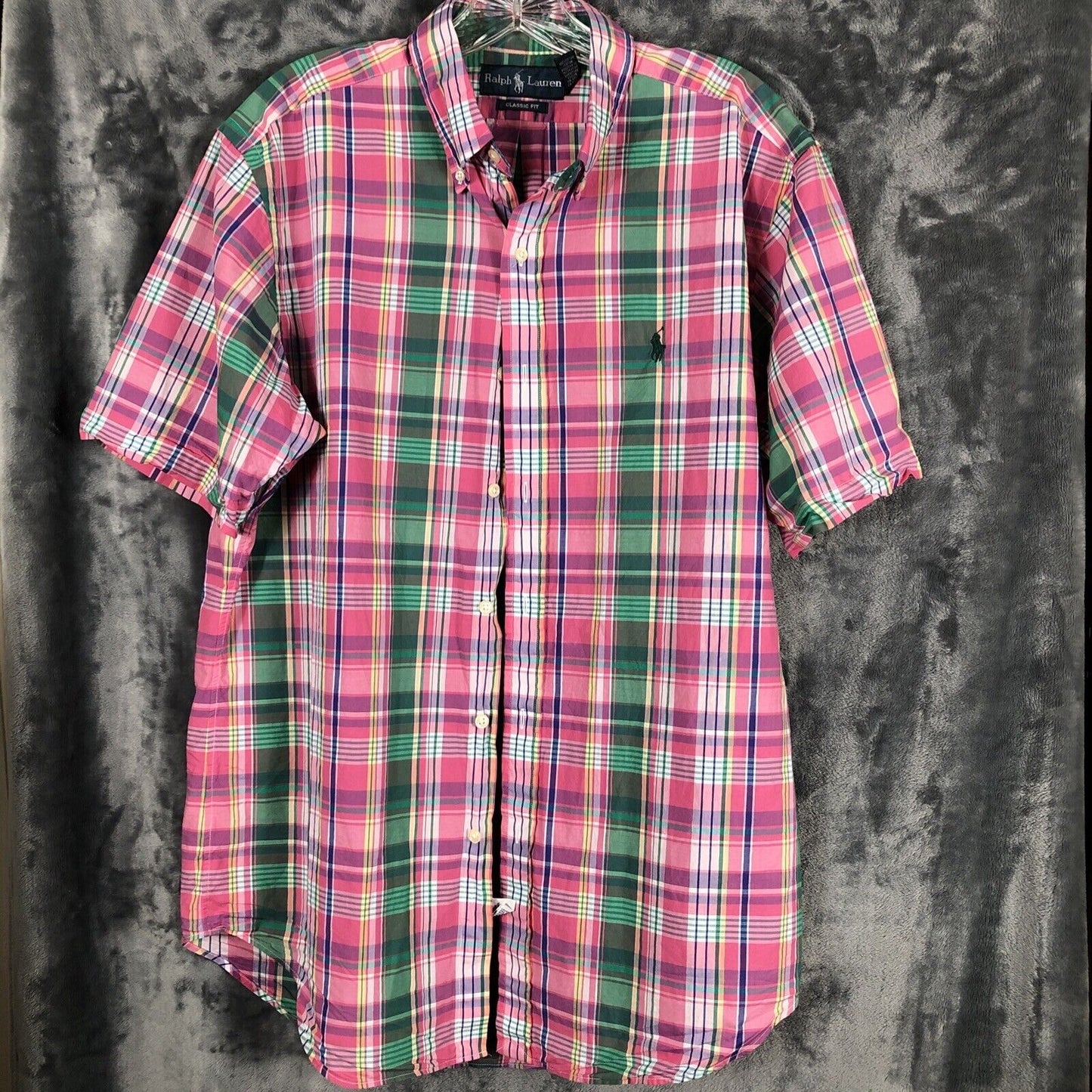 Ralph Lauren Mens M Classic fit Button Down Plaid Pinks Green