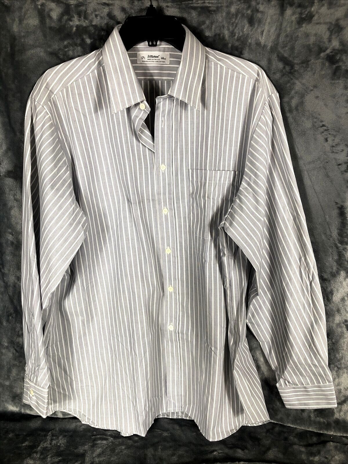 St Michael Mens Striped Dress Shirt 17 1/2” Collar 65% Polyester 35% Cotton Butt