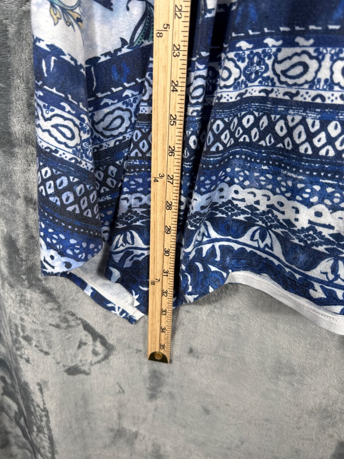 OneWorld Blouse Womens Floral Tunic Top M Blue/White 3/4 Sleeve Boho Print Shirt