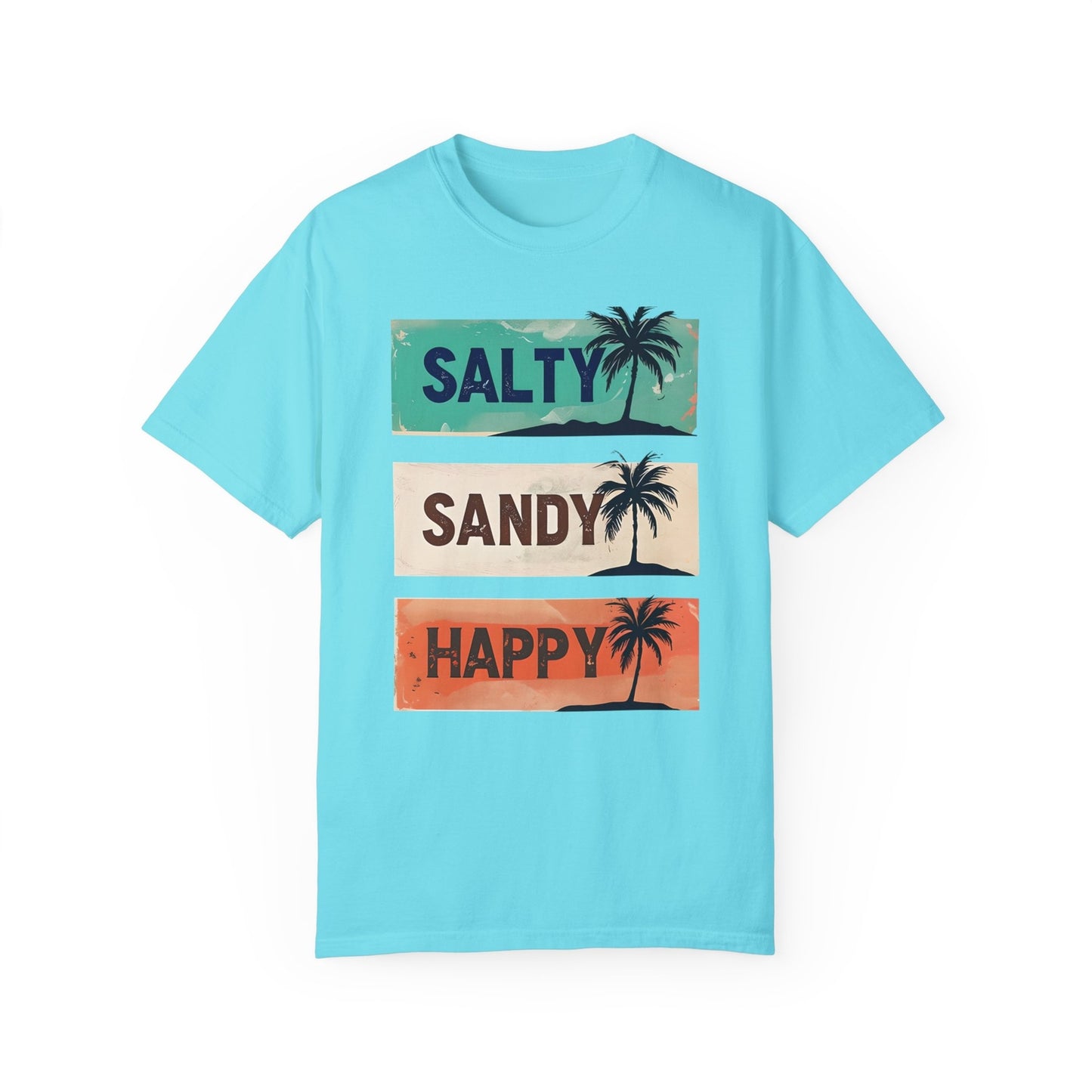 Womans Summer T Shirt Salty Sandy Happy Palm Tree Shirt Beachwear S-2XL