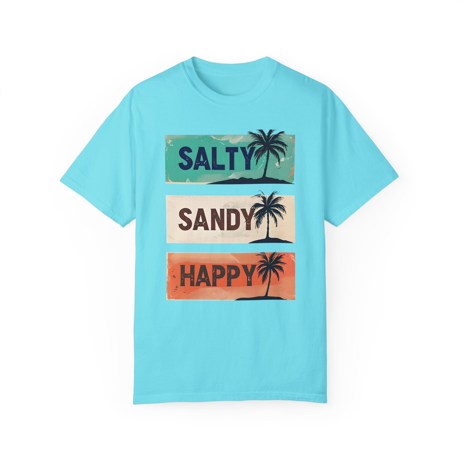 Womans Summer T Shirt Salty Sandy Happy Palm Tree Shirt Beachwear S-2XL
