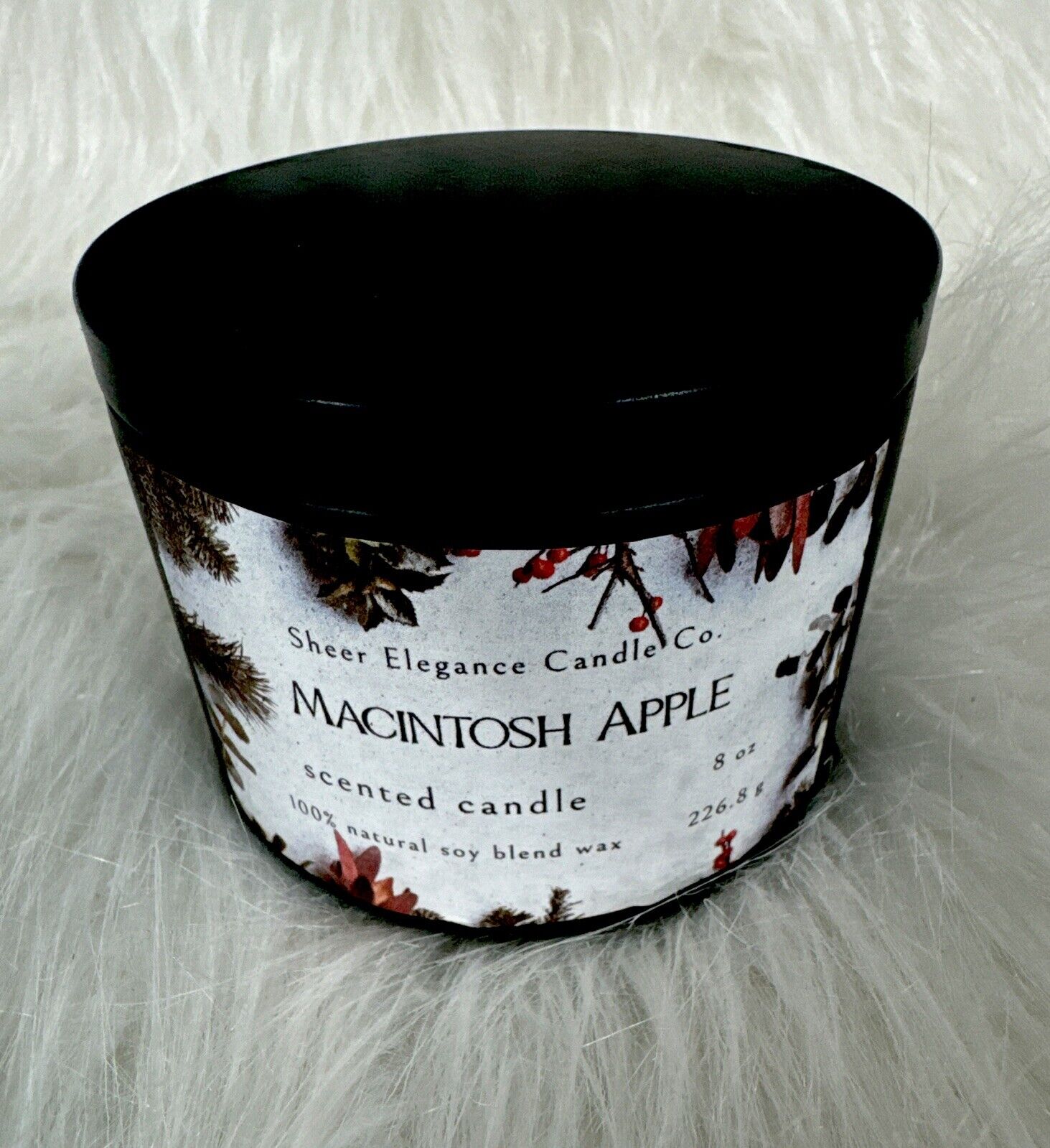 Scented Candle Macintosh Apple Coconut Soy Wax 8oz Black Container  Home Fall