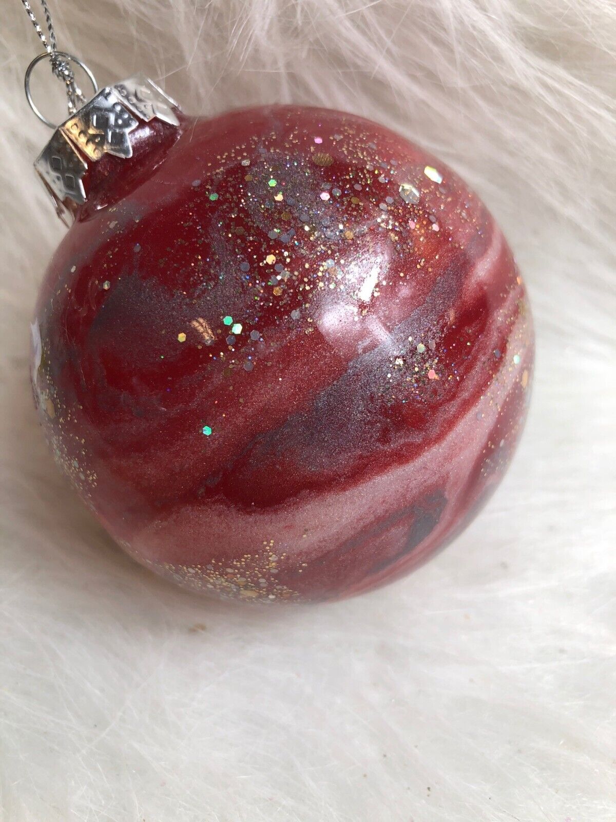 Marbled Red Christmas Ornament With Glitter Accents - Festive Holiday Decoration